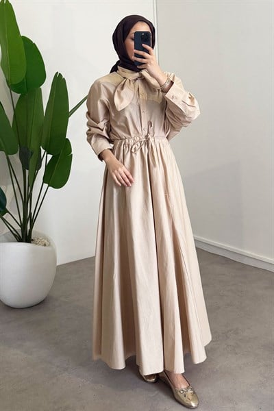 Yaka Detay Etekli Takım - Bej