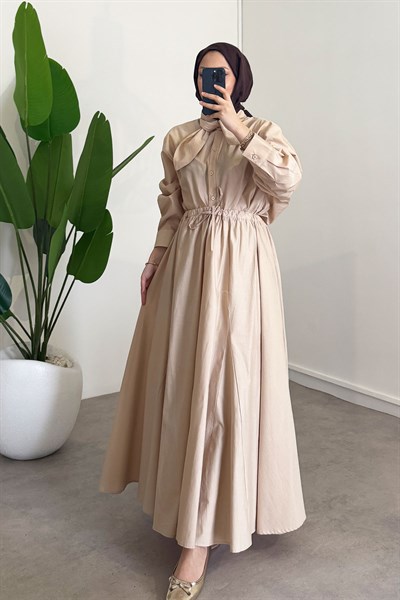 Yaka Detay Etekli Takım - Bej