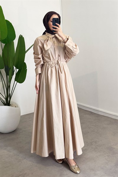 Yaka Detay Etekli Takım - Bej