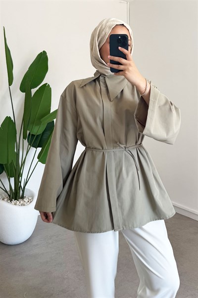 Yaka Detay Gömlek - Olive