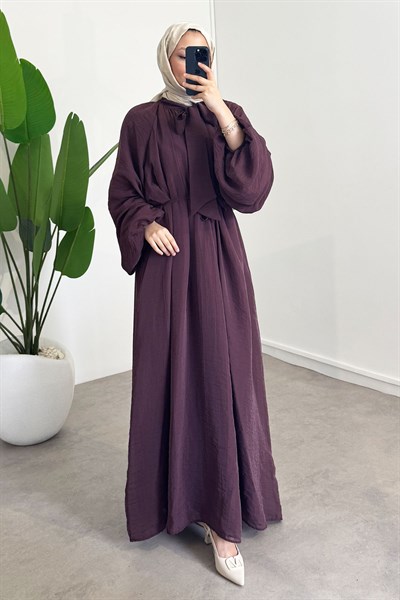 Yaka Detaylı Astarlı Elbise - Bordo