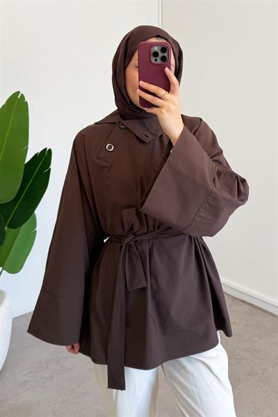 Yaka Düğmeli Tunik - Kahverengi