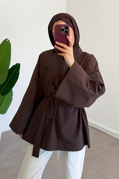 Yaka Düğmeli Tunik - Kahverengi