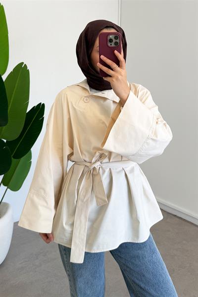 Yaka Düğmeli Tunik - Krem