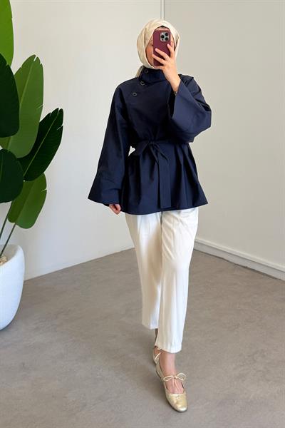 Yaka Düğmeli Tunik - Lacivert