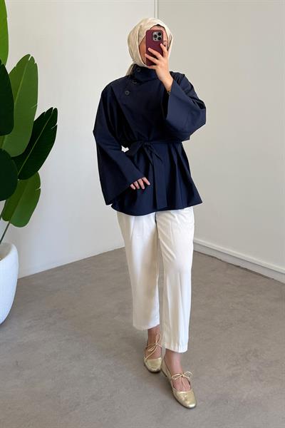 Yaka Düğmeli Tunik - Lacivert