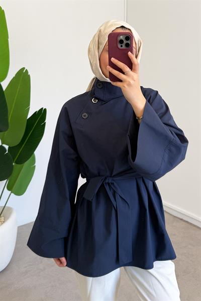 Yaka Düğmeli Tunik - Lacivert