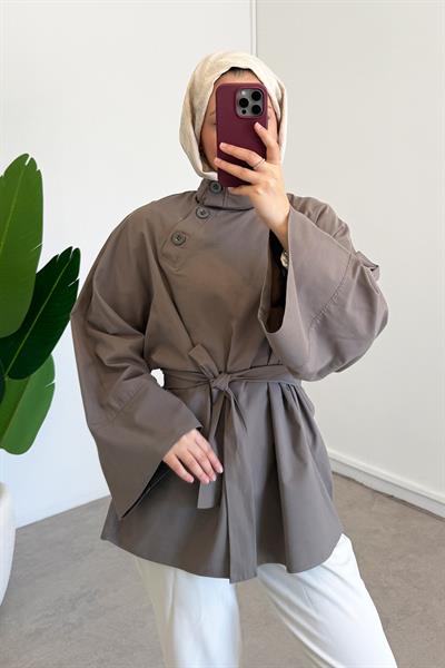 Yaka Düğmeli Tunik - Vizon