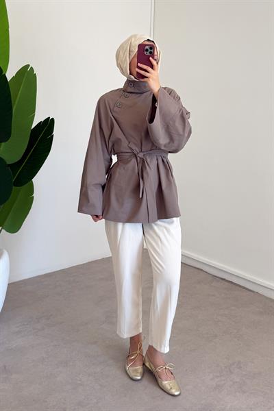 Yaka Düğmeli Tunik - Vizon