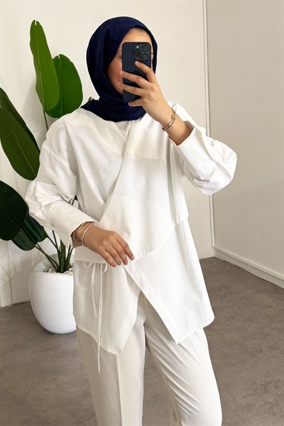 Yandan Düğmeli Gömlek - Beyaz