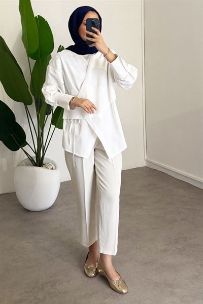 Yandan Düğmeli Gömlek - Beyaz