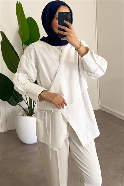 Yandan Düğmeli Gömlek - Beyaz