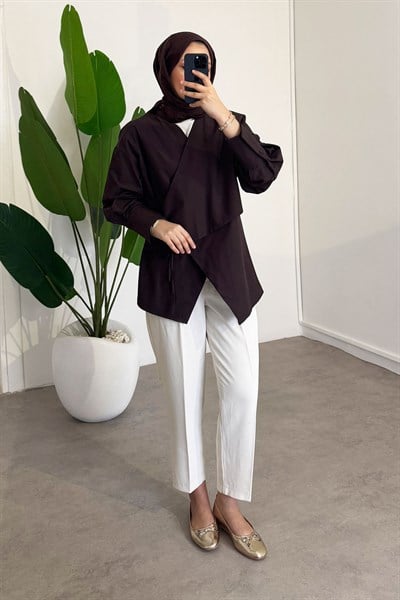 Yandan Düğmeli Gömlek - Kahverengi