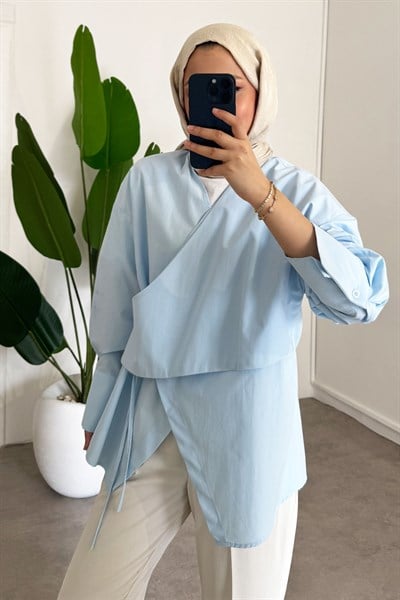 Yandan Düğmeli Gömlek - Mavi