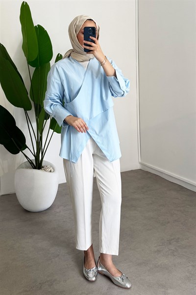 Yandan Düğmeli Gömlek - Mavi