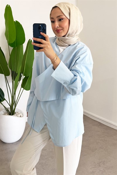 Yandan Düğmeli Gömlek - Mavi