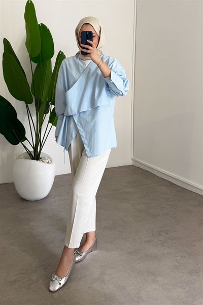 Yandan Düğmeli Gömlek - Mavi