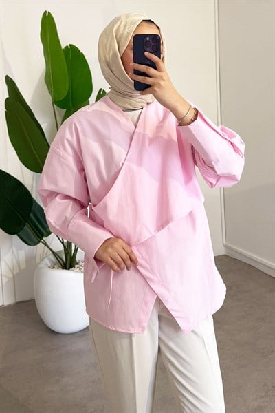Yandan Düğmeli Gömlek - Pembe
