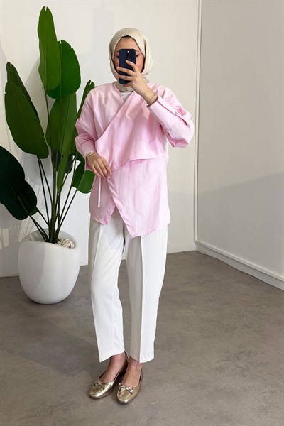 Yandan Düğmeli Gömlek - Pembe