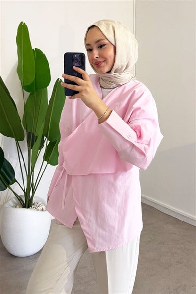Yandan Düğmeli Gömlek - Pembe