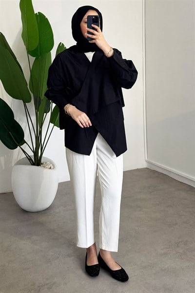 Yandan Düğmeli Gömlek - Siyah