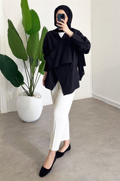 Yandan Düğmeli Gömlek - Siyah