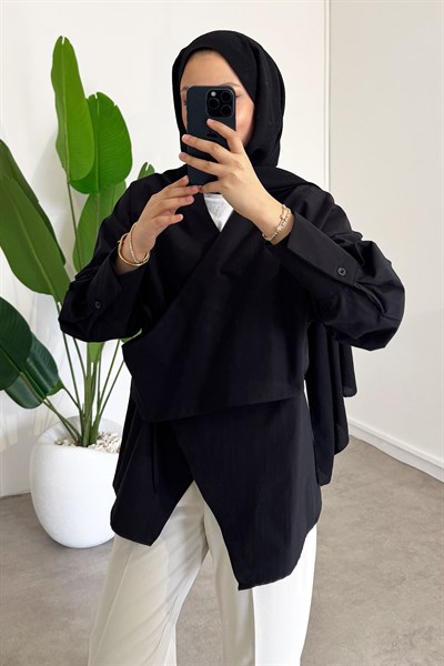 Yandan Düğmeli Gömlek - Siyah