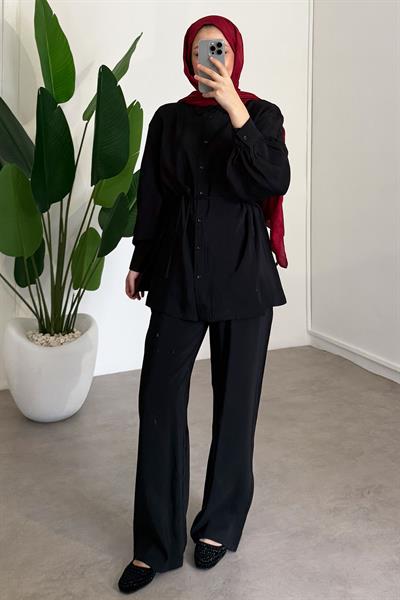 Yırtmaç Detaylı Takım - Siyah