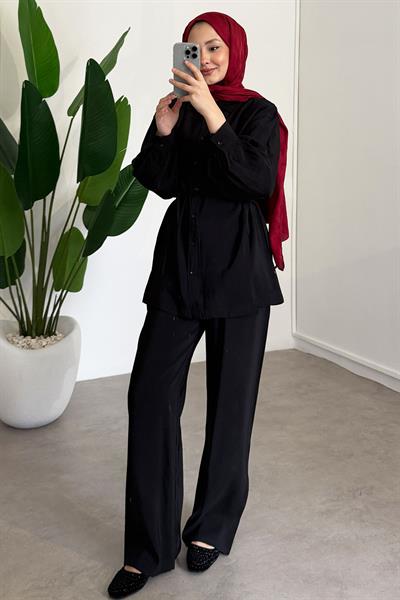 Yırtmaç Detaylı Takım - Siyah