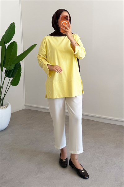 Yırtmaçlı Basıc Tunik - Sarı