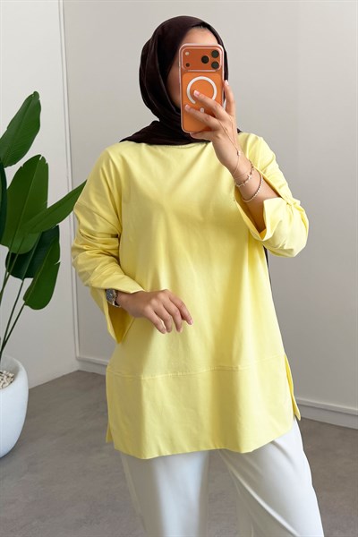 Yırtmaçlı Basıc Tunik - Sarı