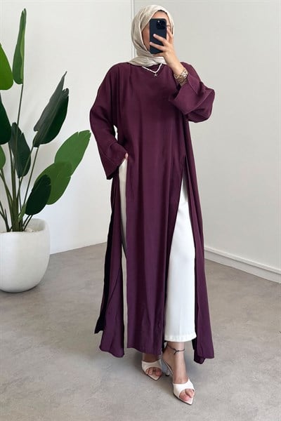 Yırtmaçlı Elbise - Bordo