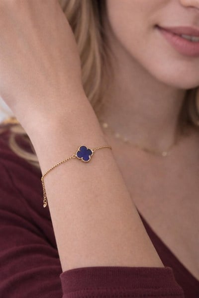 Lacivert Renk Yonca Model Altın Bileklik