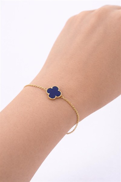 Lacivert Renk Yonca Model Altın Bileklik