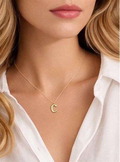 Minimal Balon C Harf Altın Kolye 
