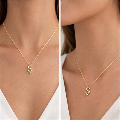 Minimal Balon S Harf Altın Kolye 