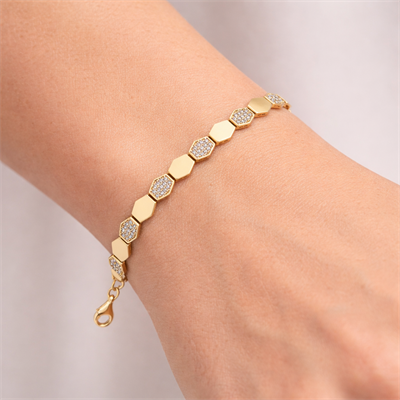 Petek Model Taşlı Altın Bileklik