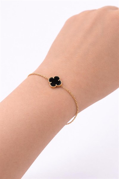 Siyah Renk Yonca Model Altın Bileklik