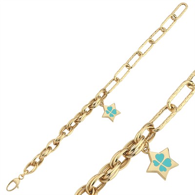 Yıldız Sallantılı Mineli Desenli Detaylarla İşlenmiş Altın Bileklik 