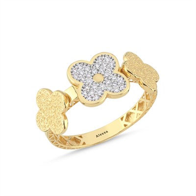 Yonca Figürlü Taşlı Altın Yüzük 