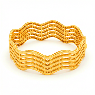 Zarif Dalgalı Beş Sıralı Ajda Model Altın Kelepçe