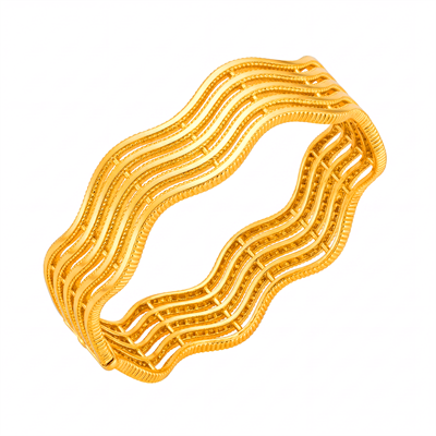 Zarif Dalgalı Beş Sıralı Ajda Model Altın Kelepçe