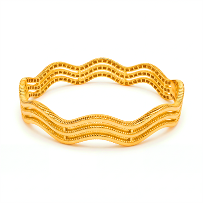 Zarif Dalgalı Üç Sıralı Ajda Model Altın Kelepçe