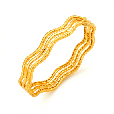 Zarif Dalgalı Üç Sıralı Ajda Model Altın Kelepçe