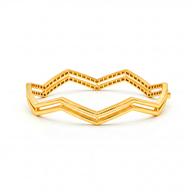 Zikzak Desenli İki Sıralı Ajda Model Altın Kelepçe