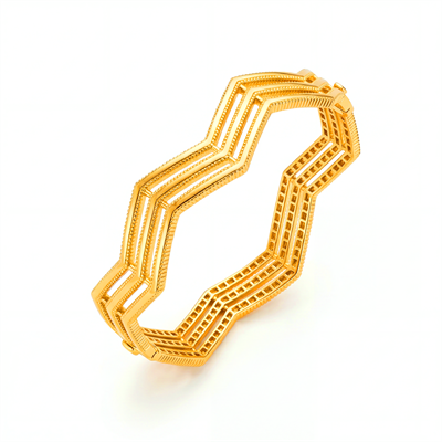 Zikzak Desenli Üç Sıralı Ajda Model Altın Kelepçe