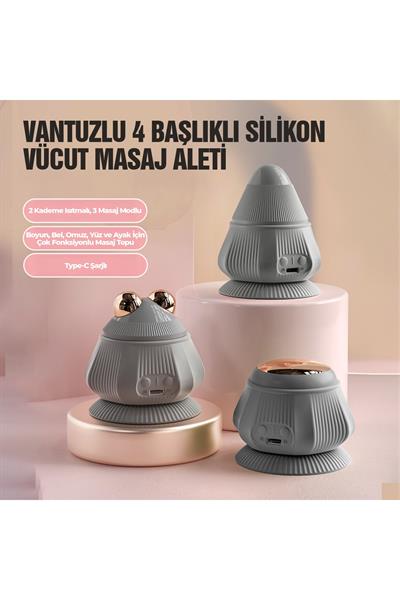 4 Başlıklı Kulunç Kırıcı Vücut Masaj Aleti – Şarjlı | 2 Kademe Isıtmalı, 3 Masaj Modlu