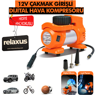 Araç Çakmak Girişli Dijital Hava Kompresörü Lastik Şişirme Pompası 12V Taşınabilir Oto Kokusu Hediye