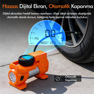 Araç Çakmak Girişli Dijital Hava Kompresörü Lastik Şişirme Pompası 12V Taşınabilir Oto Kokusu Hediye