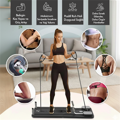Çok Fonksiyonlu Egzersiz Aleti, Pilates Reformer, Direnç Bantlı, Ev Tipi Istasyon , Çorap Hediyeli